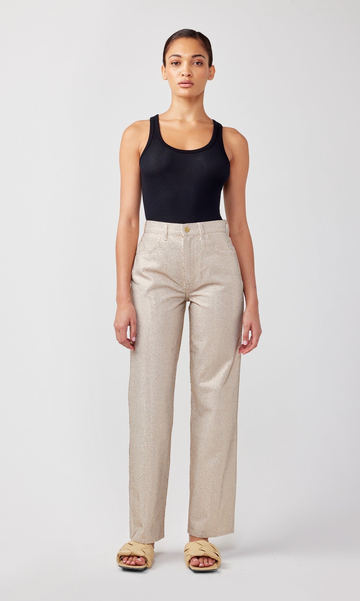 Ms. Keaton High Rise Baggy Jean Off White Crystal