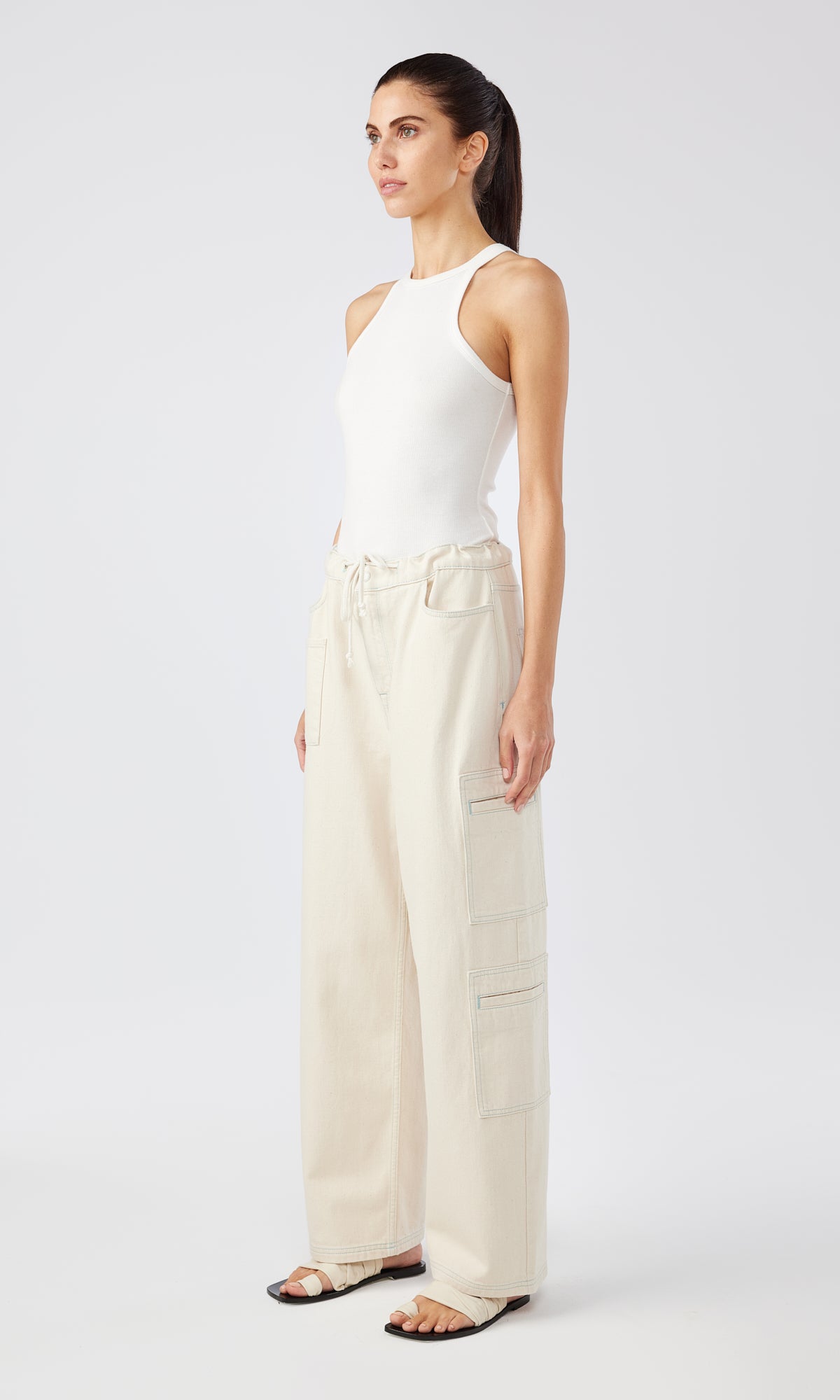 Ms. Madge Drawstring Cargo Jean - Off White