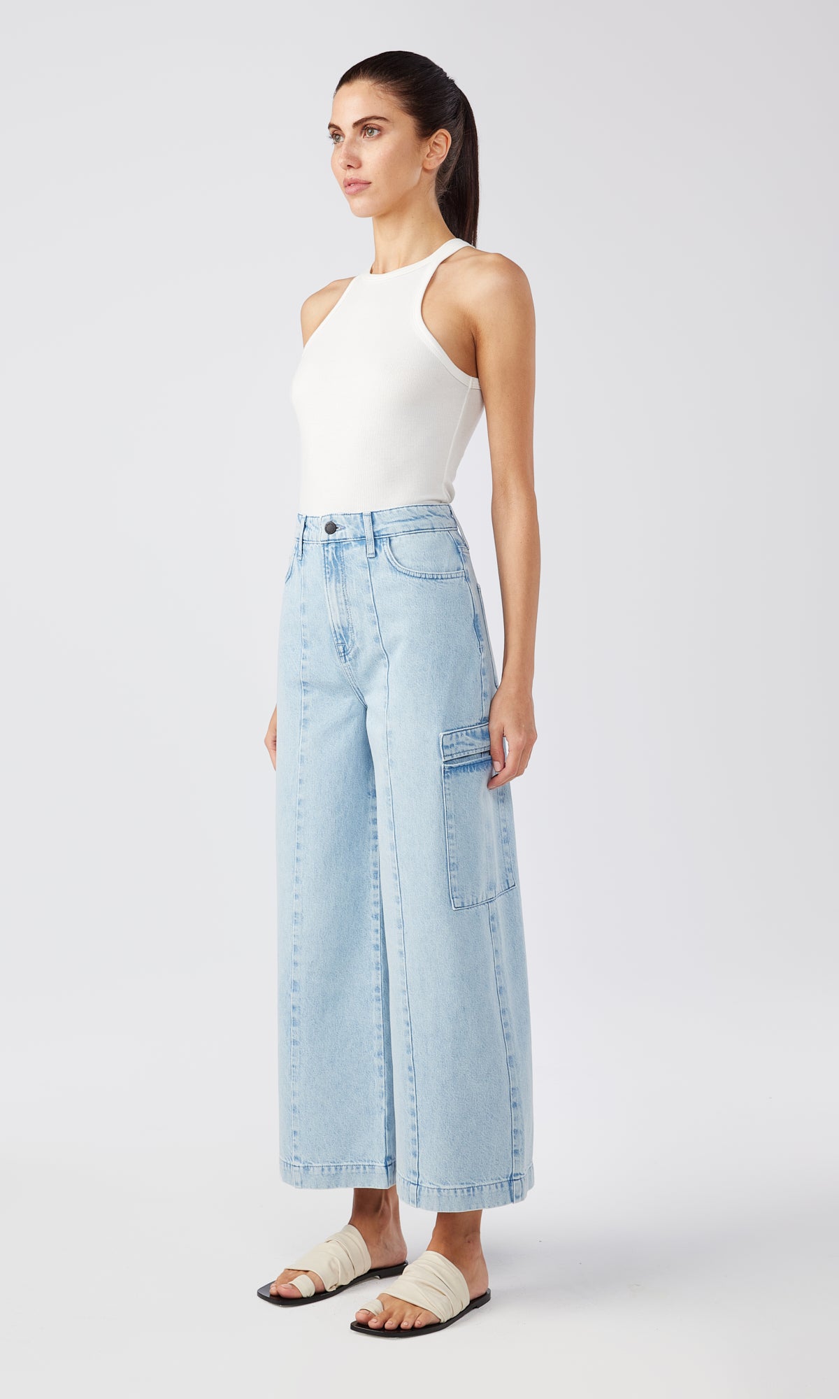 Ms. Campbell Cropped High Rise Cargo Jean - Summer Light Indigo