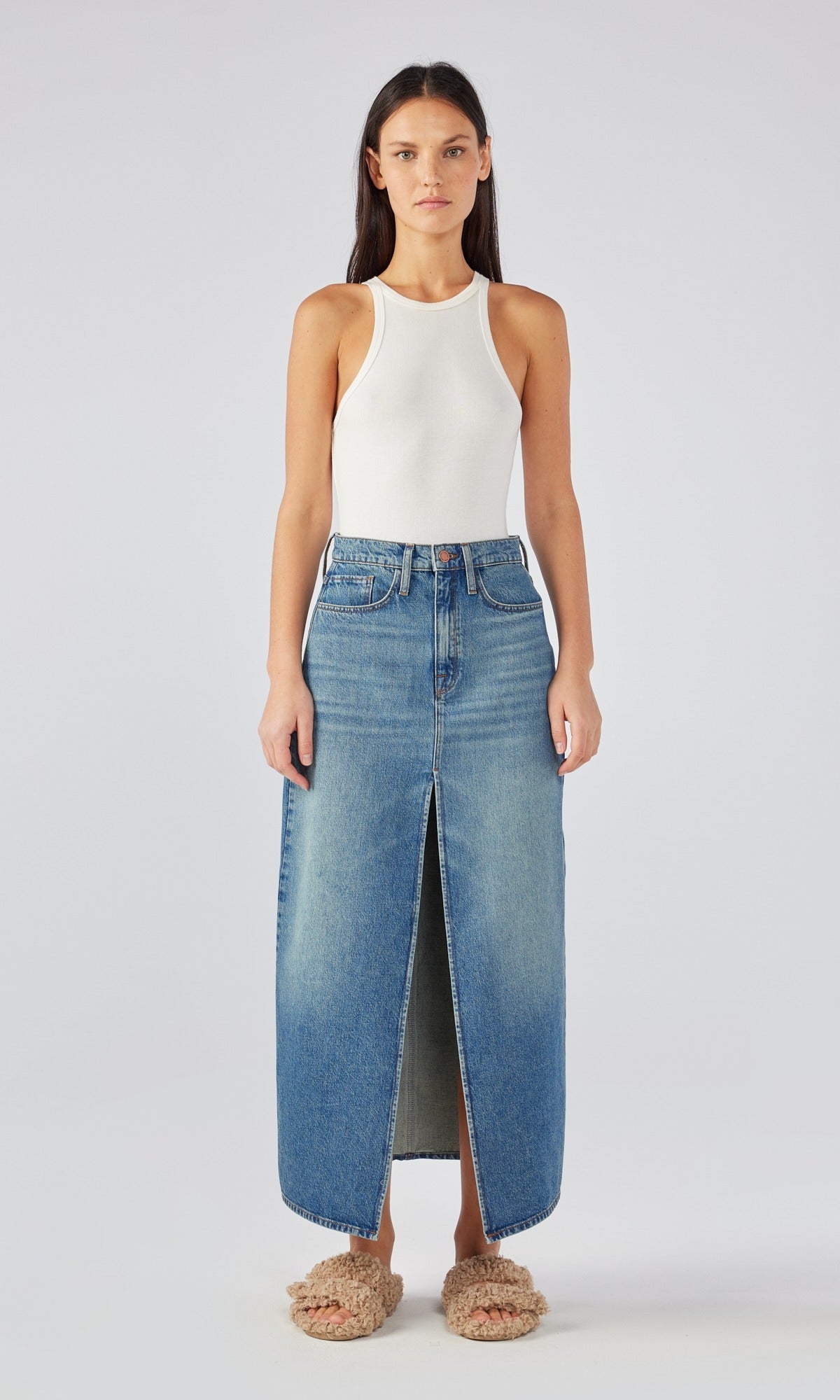 Ms. Westwood High-Rise Slit Denim Skirt - Classic Indigo