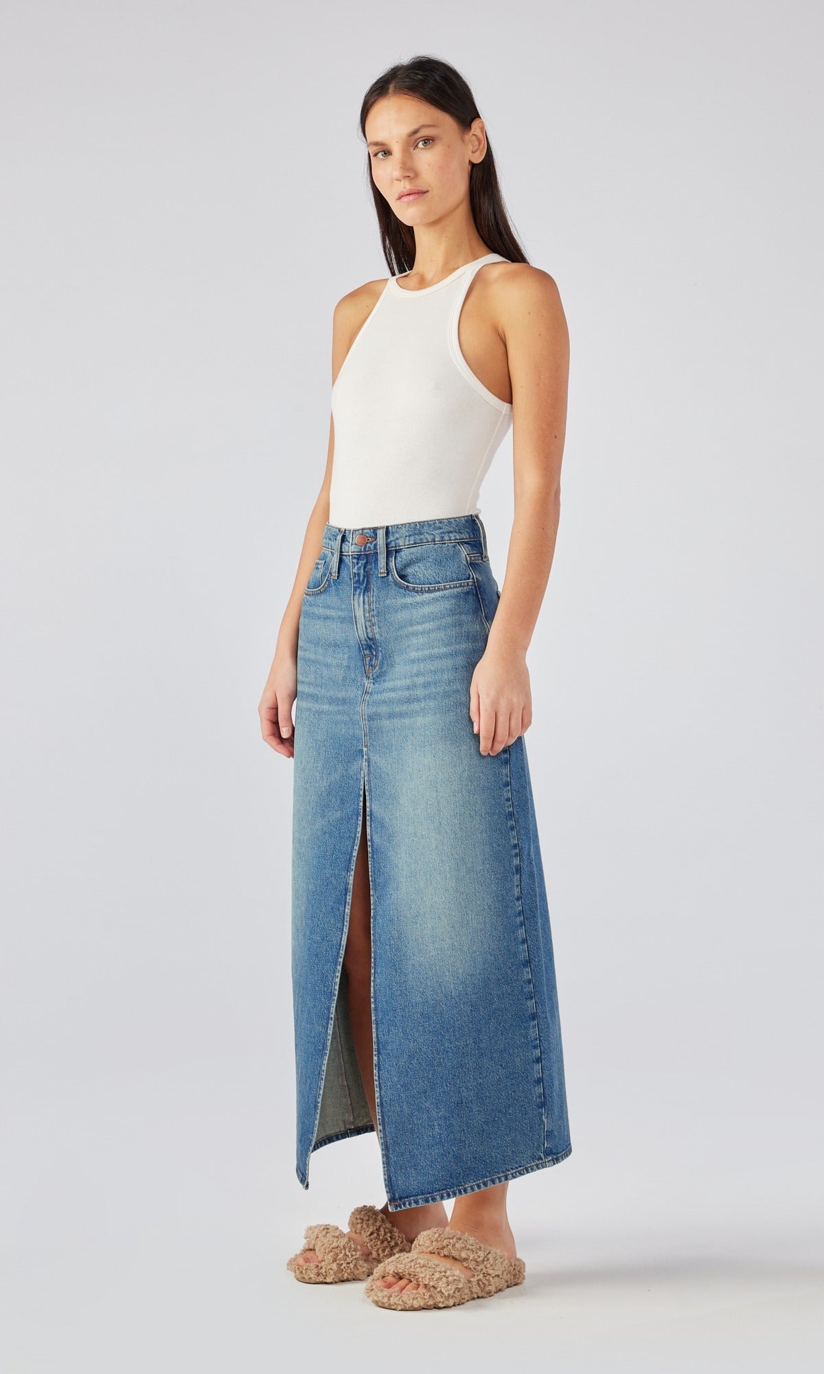 Ms. Westwood High-Rise Slit Denim Skirt - Classic Indigo