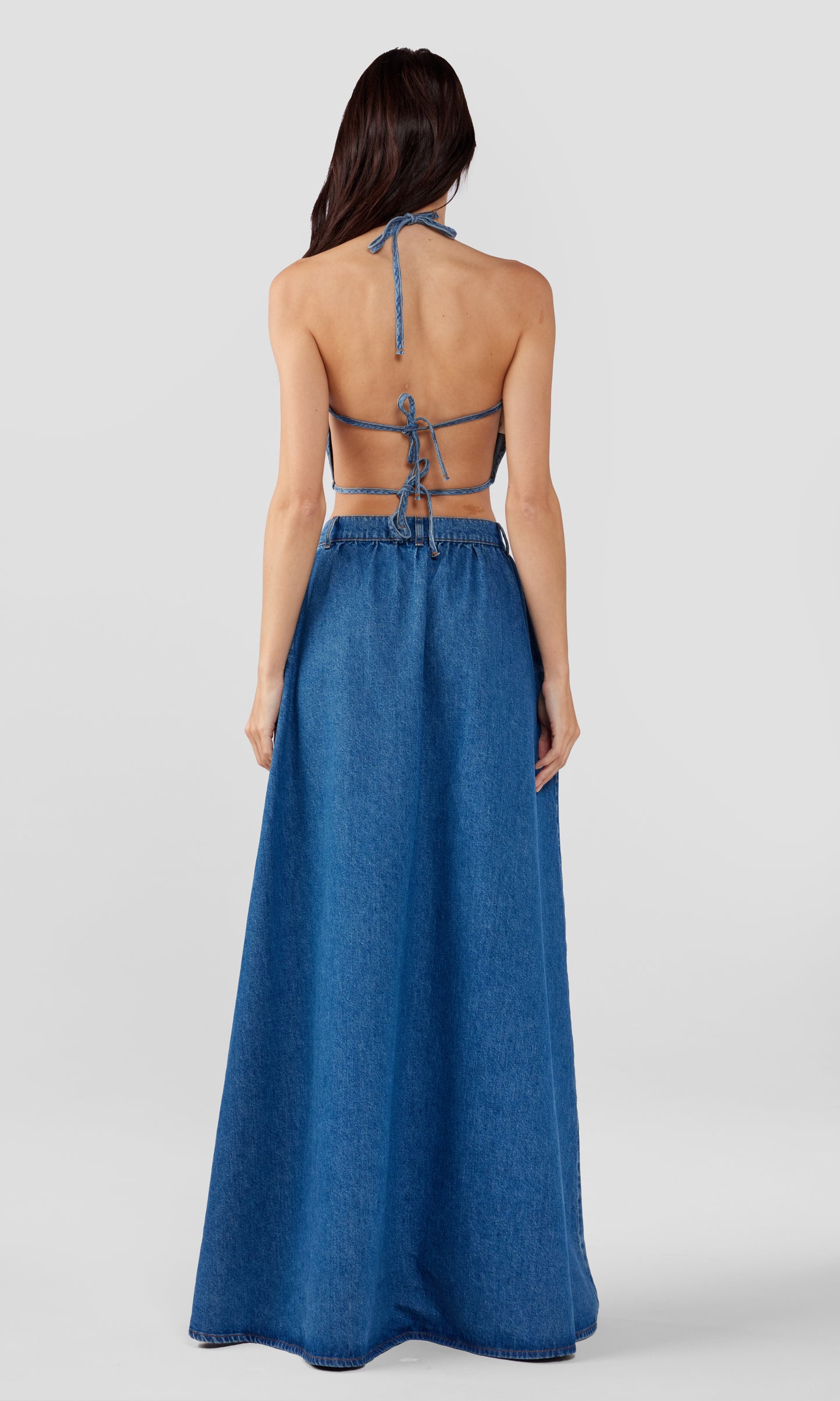 Ms. Corey Floor Length Button-Up Skirt - Yellowstone Medium Indigo