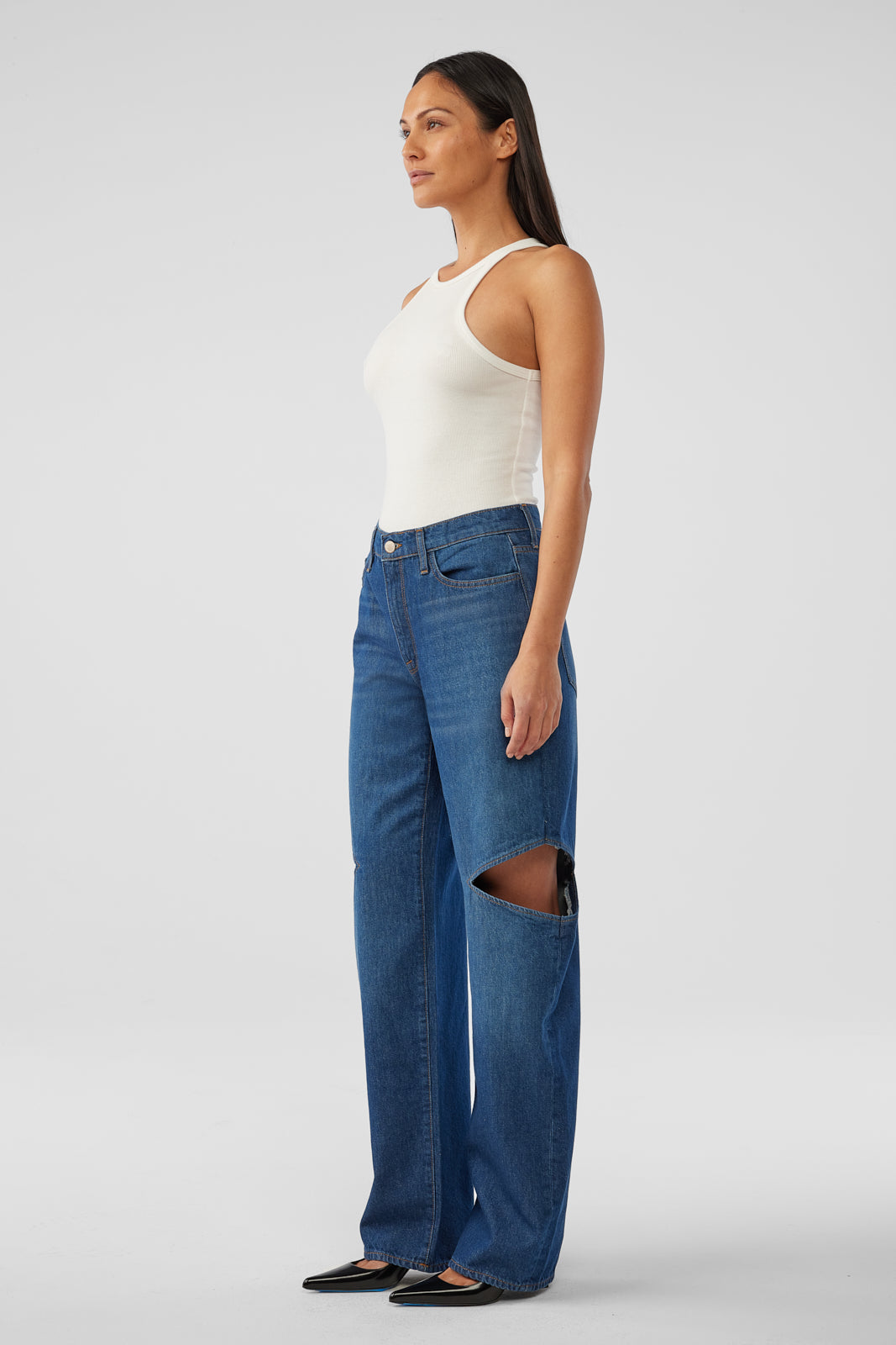 Aubrey Mid-rise Cut-out Straight Leg - Pavona Dark Indigo