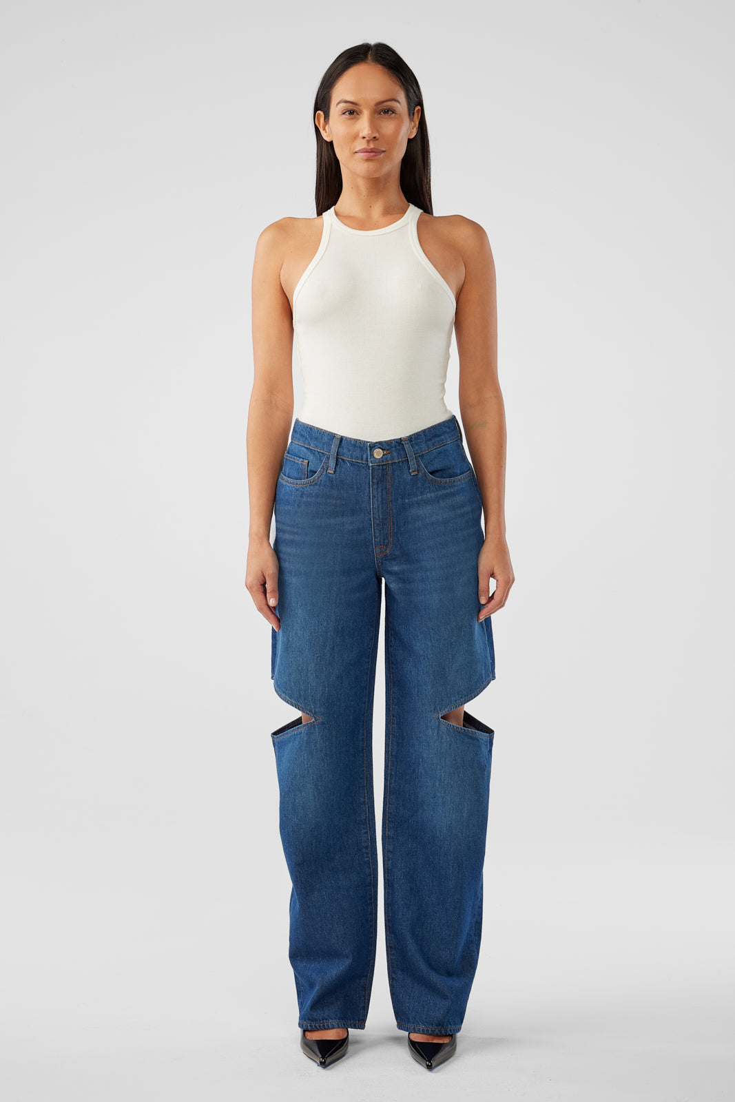 Aubrey Mid-rise Cut-out Straight Leg - Pavona Dark Indigo