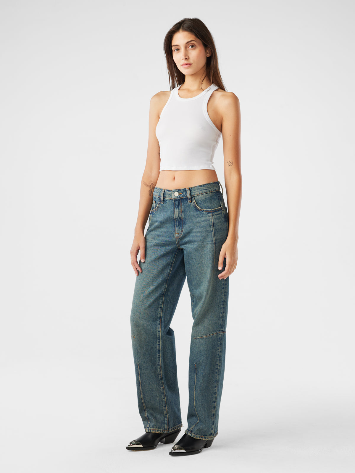 Goldie Mid-rise Darted Straight Leg - Malibu Vintage Indigo