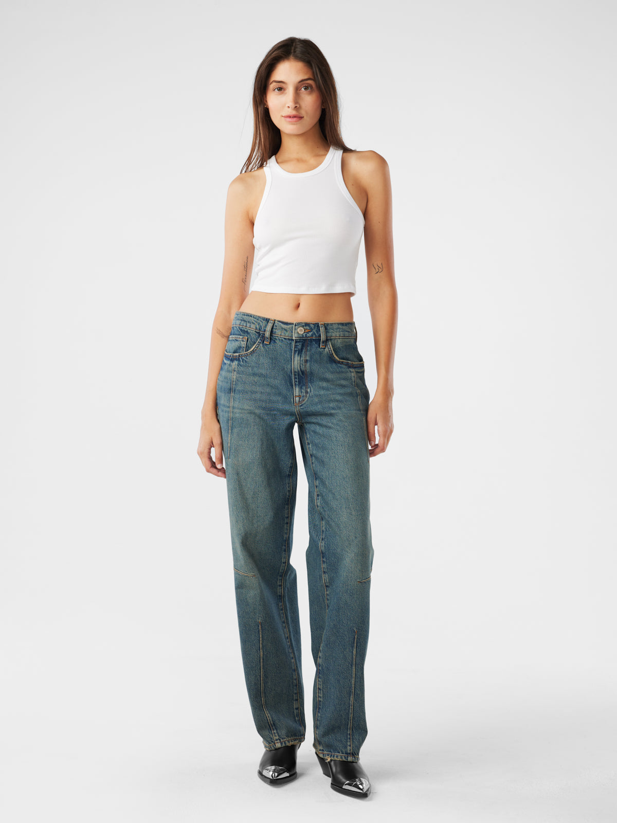 Goldie Mid-rise Darted Straight Leg - Malibu Vintage Indigo