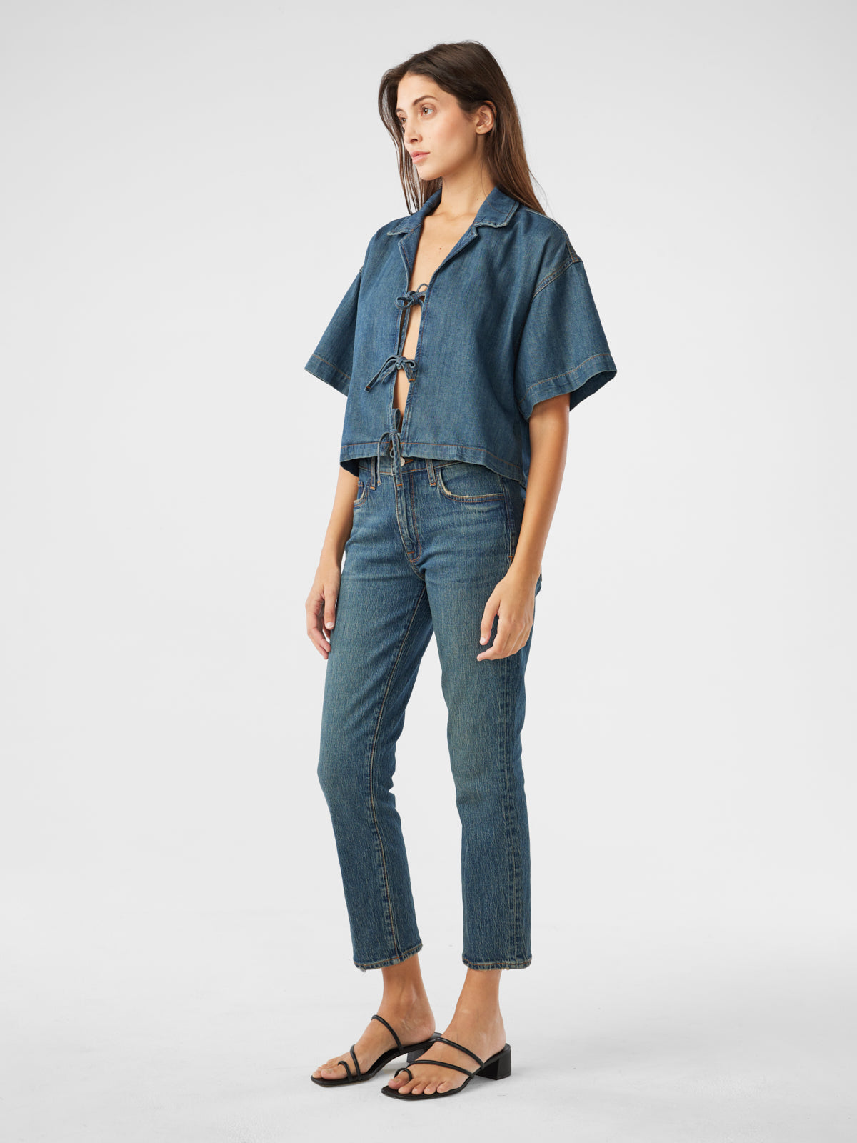 Lottie Cropped Boxy Tie-Shirt - Malibu Vintage Indigo