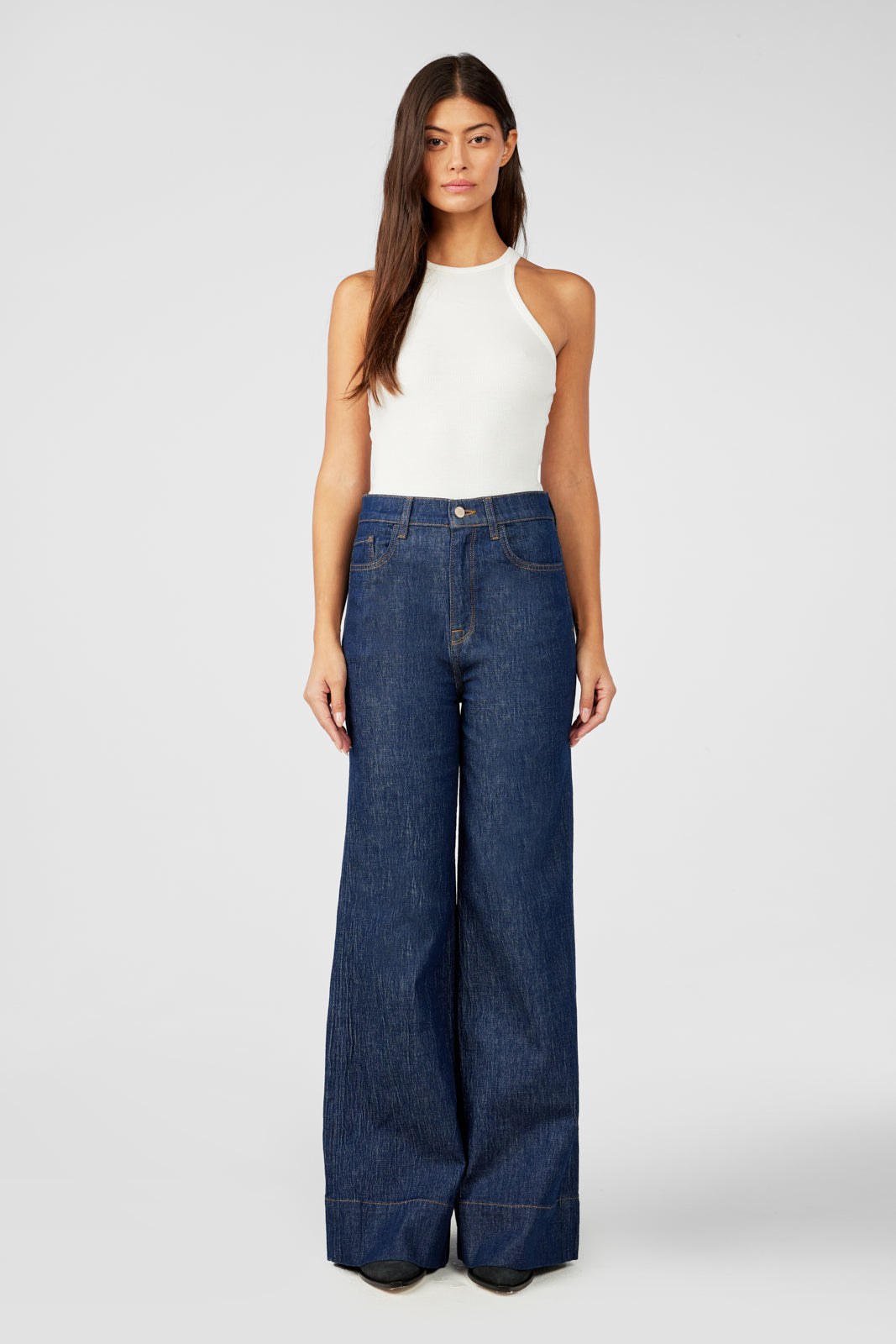 Onassis V-High Rise Wide Leg Jean - Dark Indigo