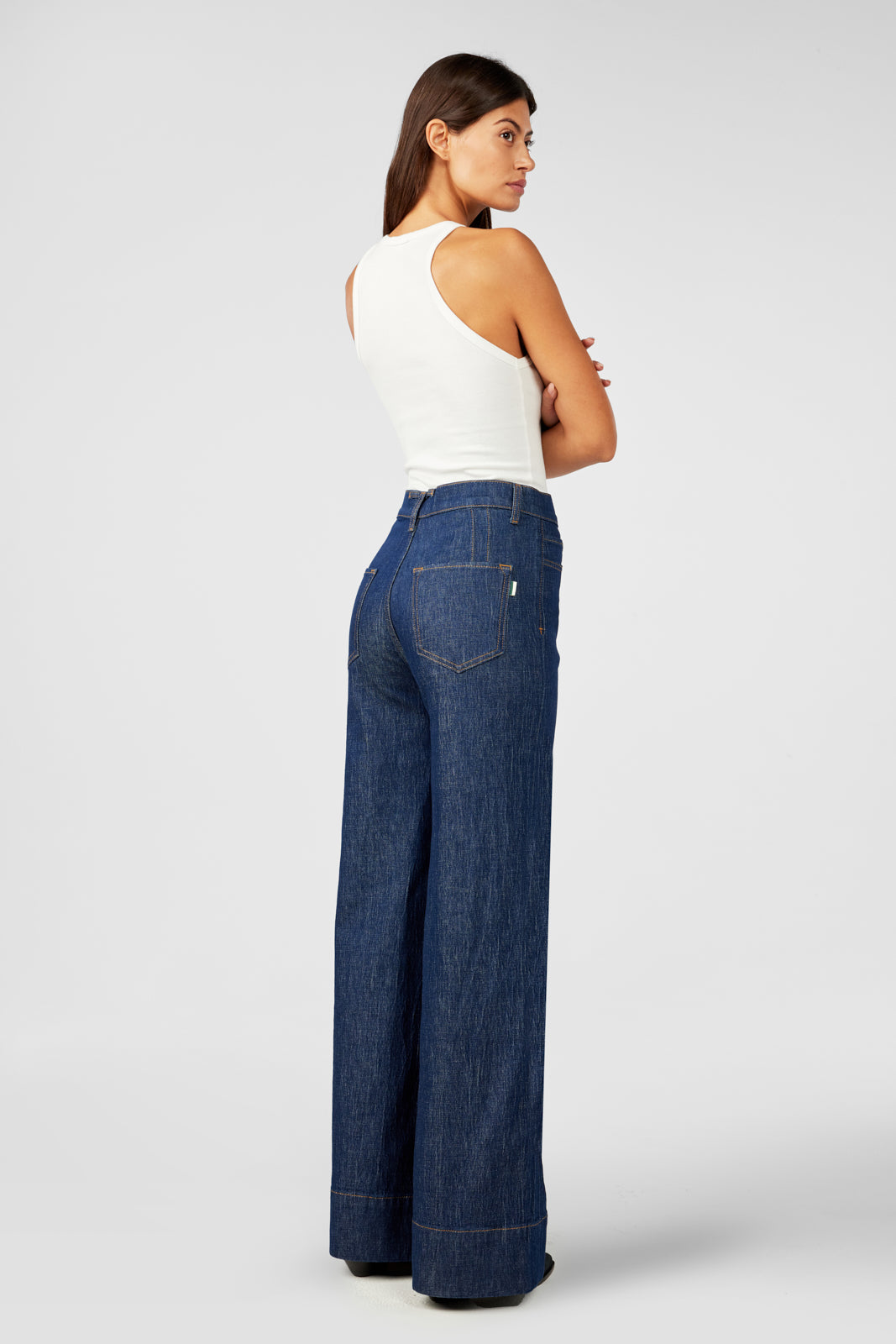 Onassis V-High Rise Wide Leg Jean - Dark Indigo