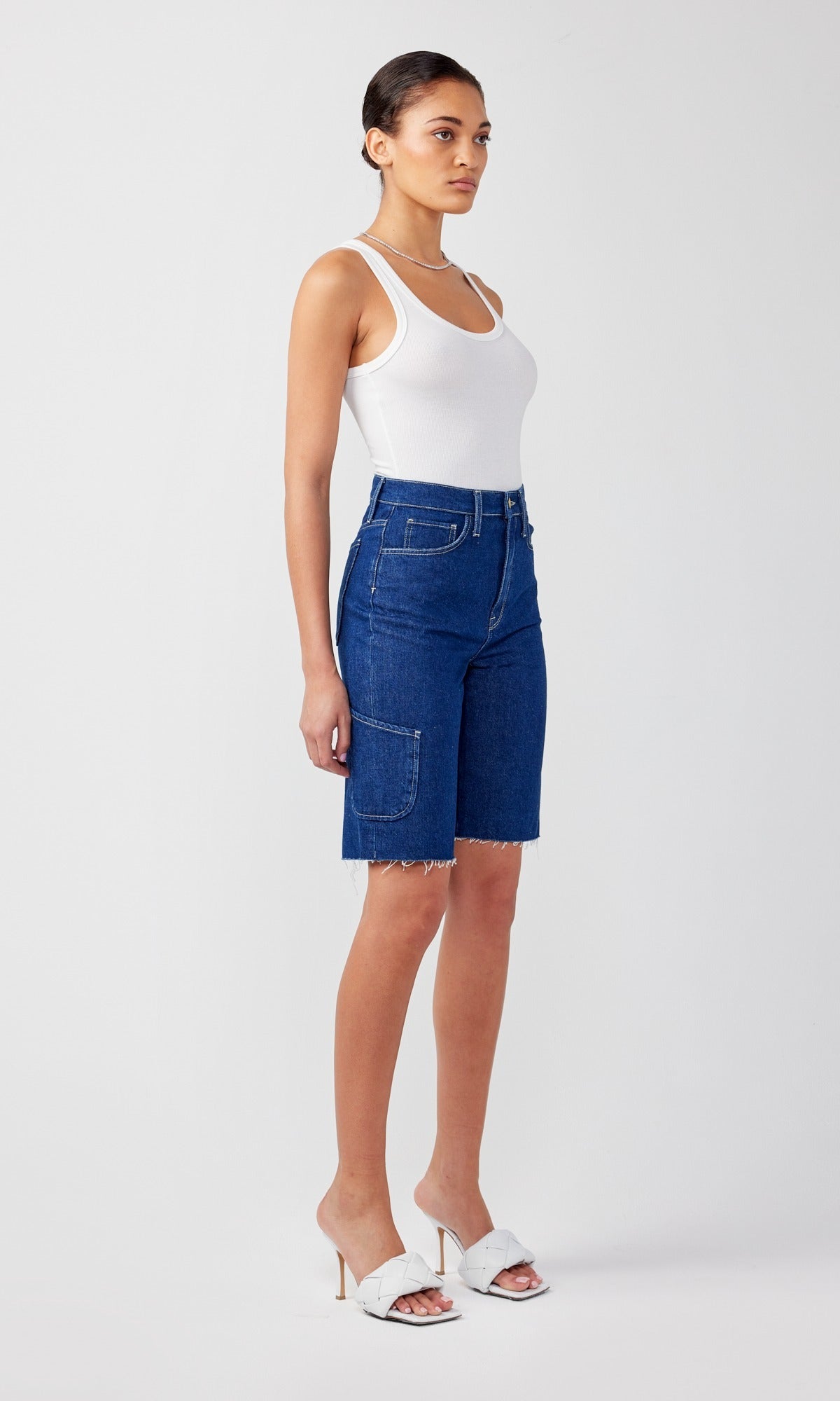 Ms. Cali Cut-Off Cargo Short Dark Indigo