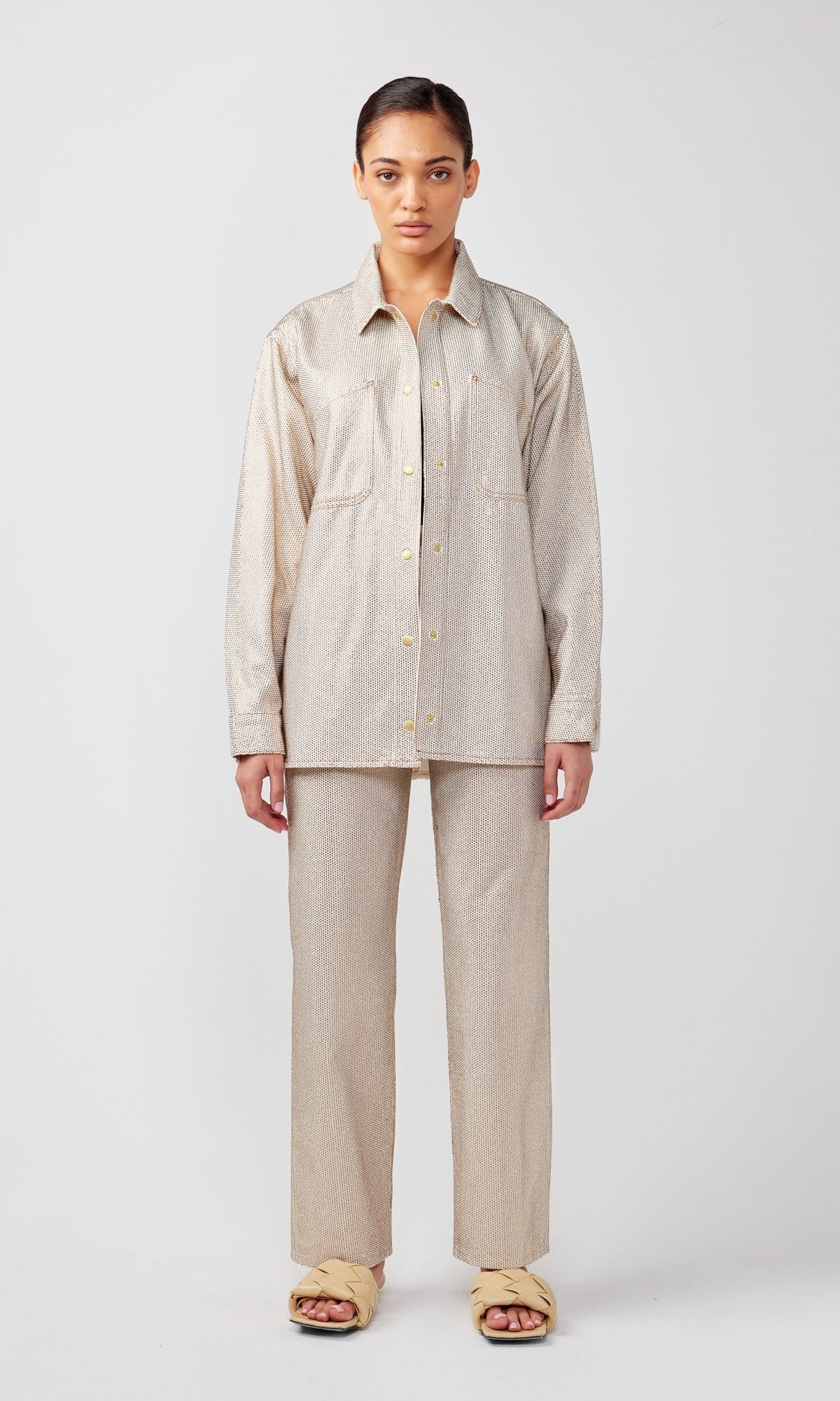 Ms. Cali Oversized Jacket Off White Crystals
