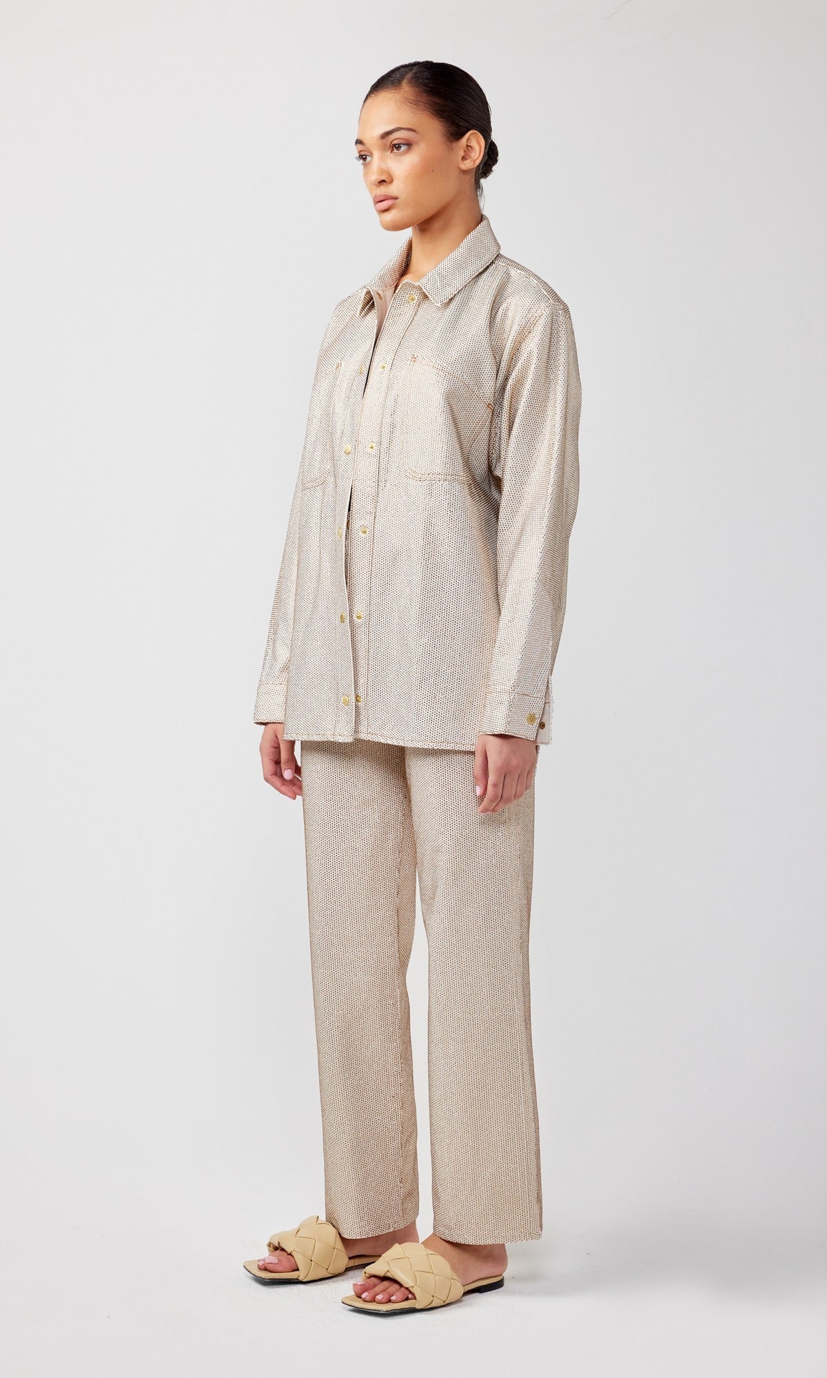 Ms. Cali Oversized Jacket Off White Crystals