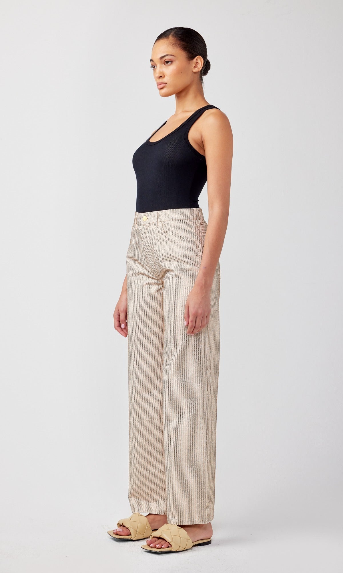Ms. Keaton High Rise Baggy Jean Off White Crystal