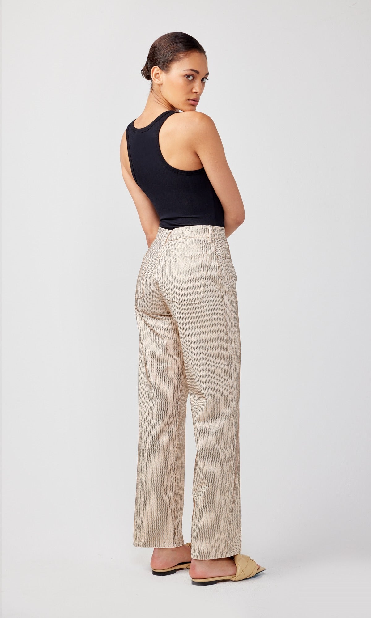Ms. Keaton High Rise Baggy Jean Off White Crystal