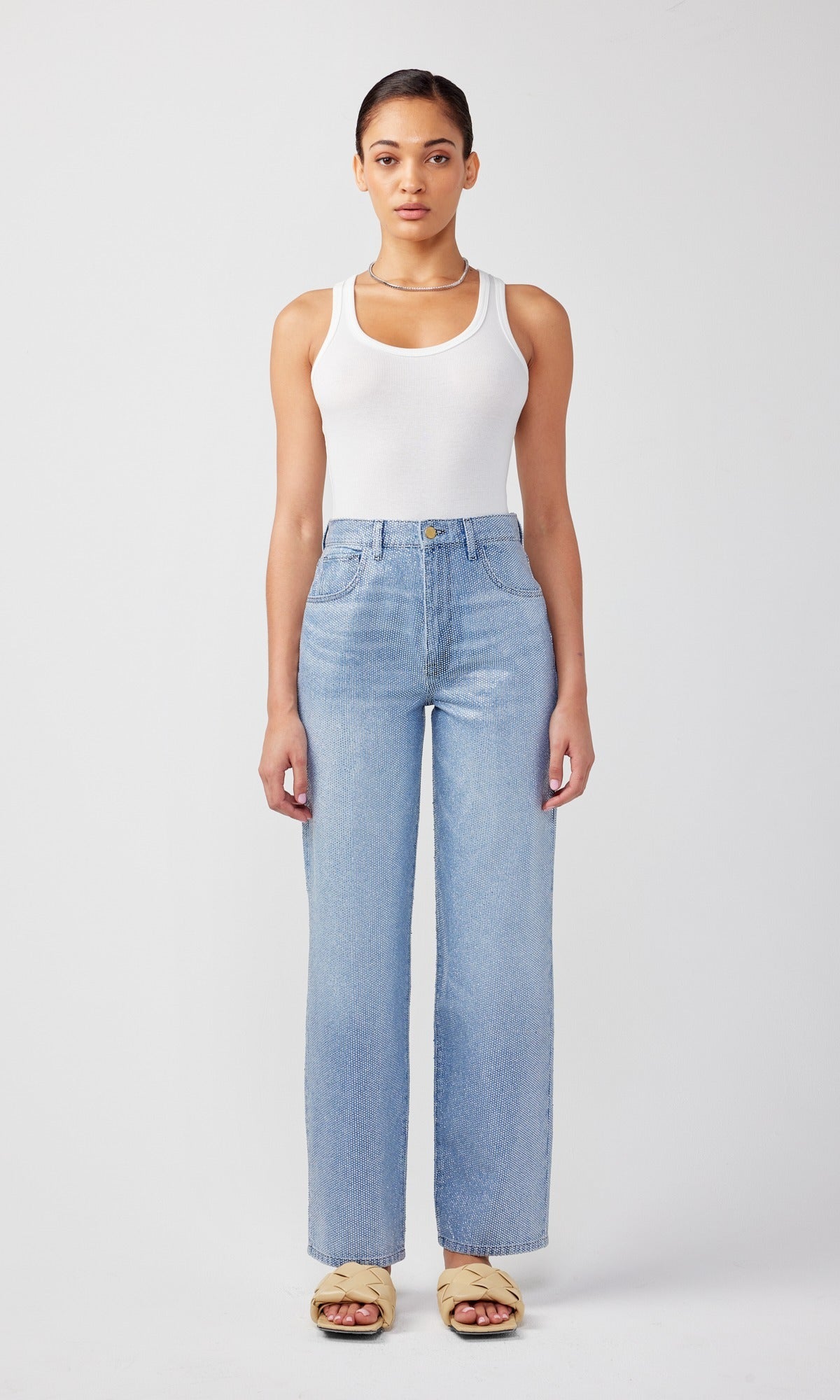 Ms. Keaton High Rise Baggy Jean Light Indigo Crystals