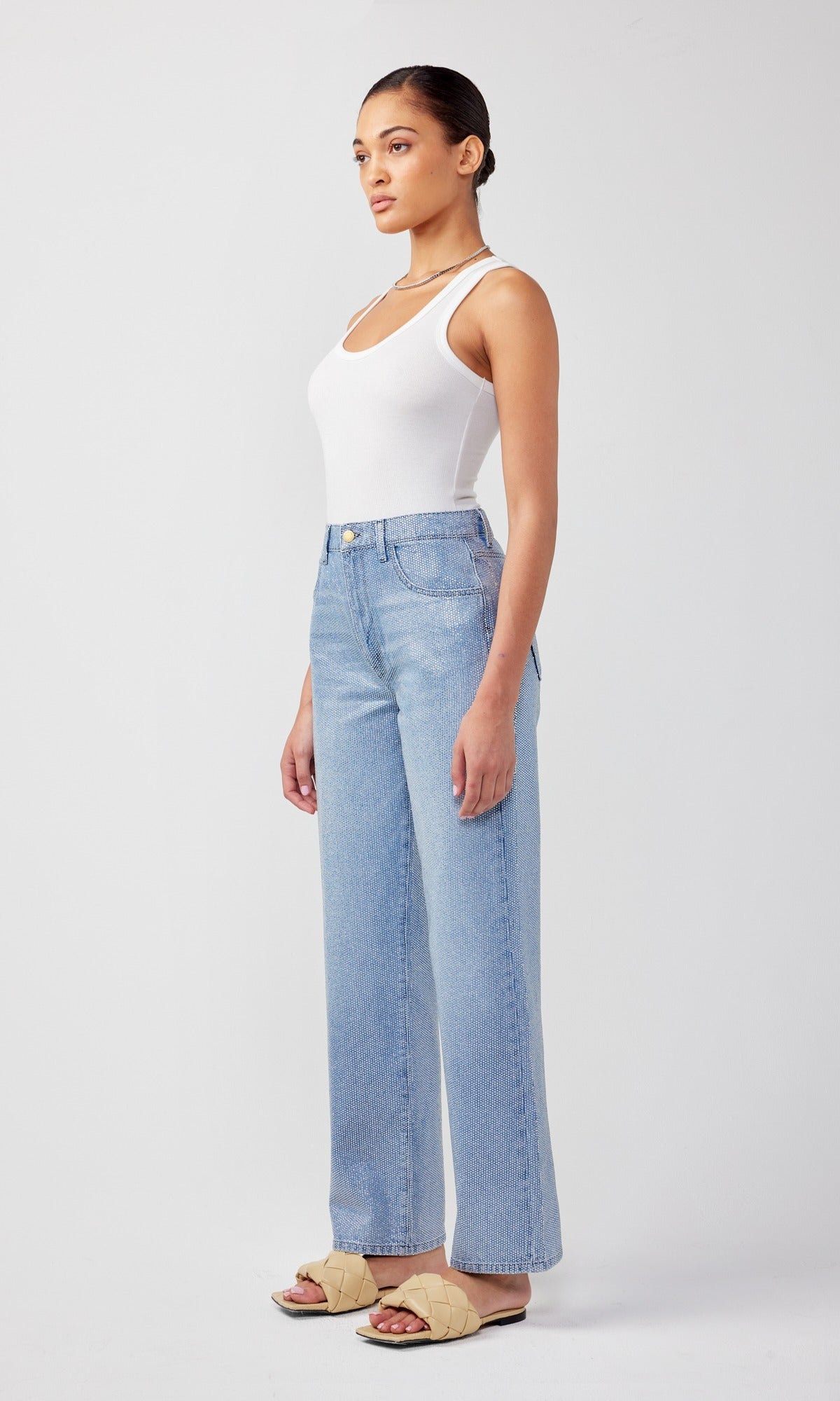 Ms. Keaton High Rise Baggy Jean Light Indigo Crystals