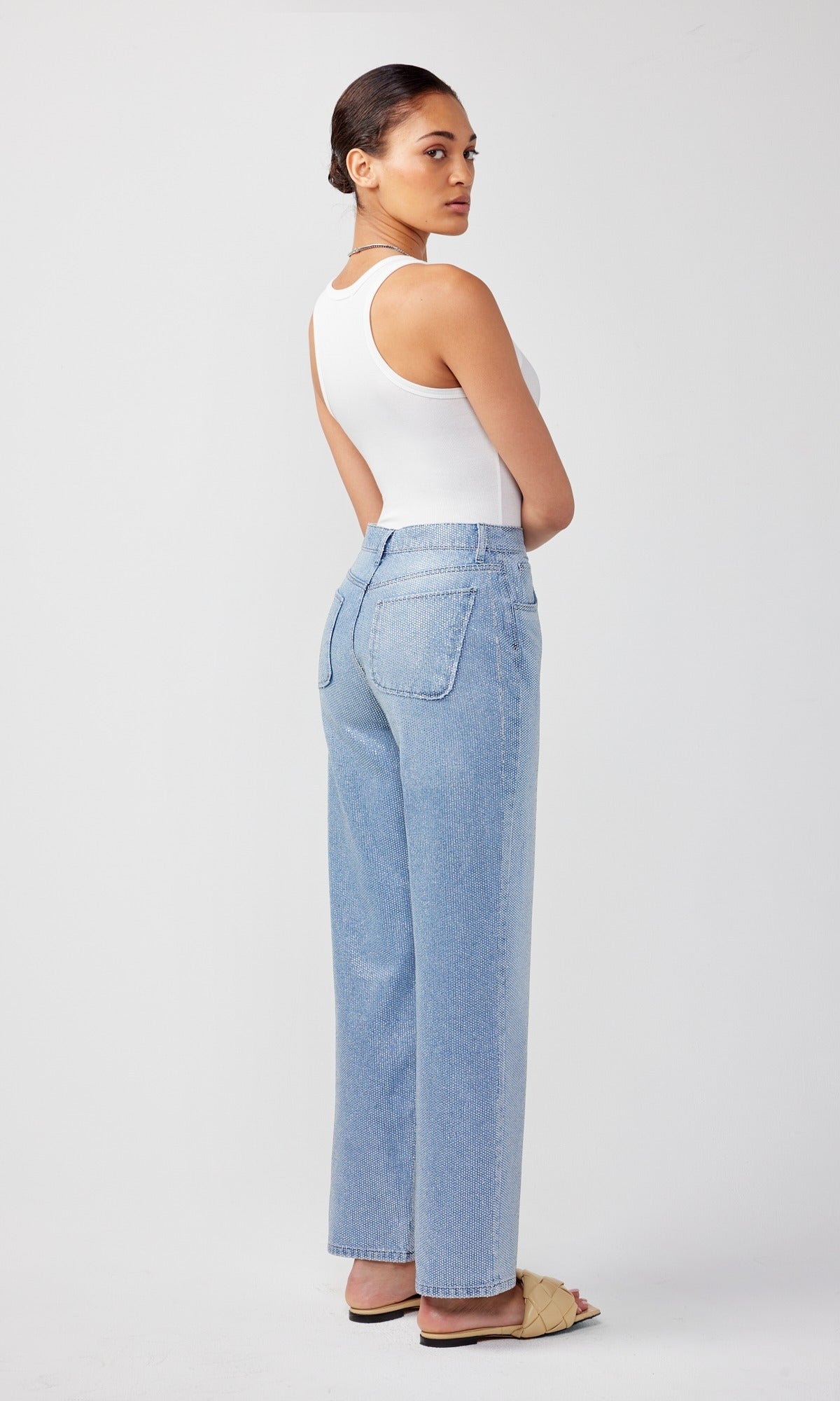 Ms. Keaton High Rise Baggy Jean Light Indigo Crystals