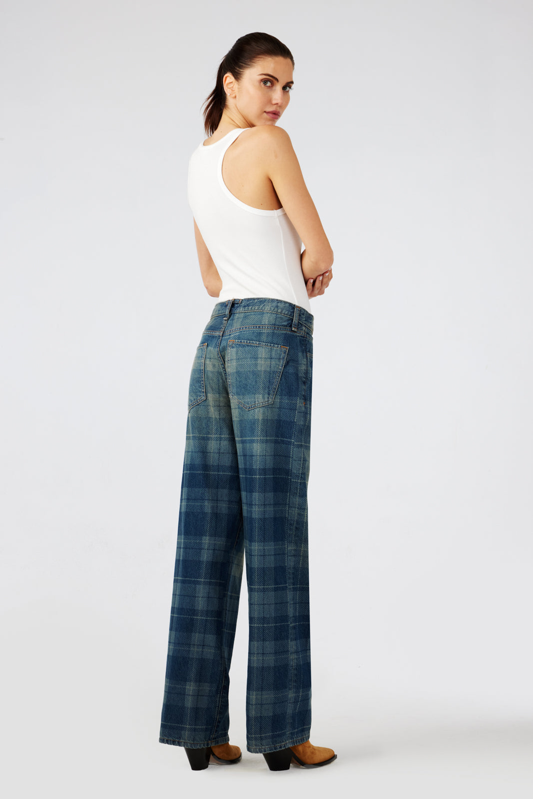 Sparrow Mid-Rise Baggy Jean - Tartan Medium Indigo