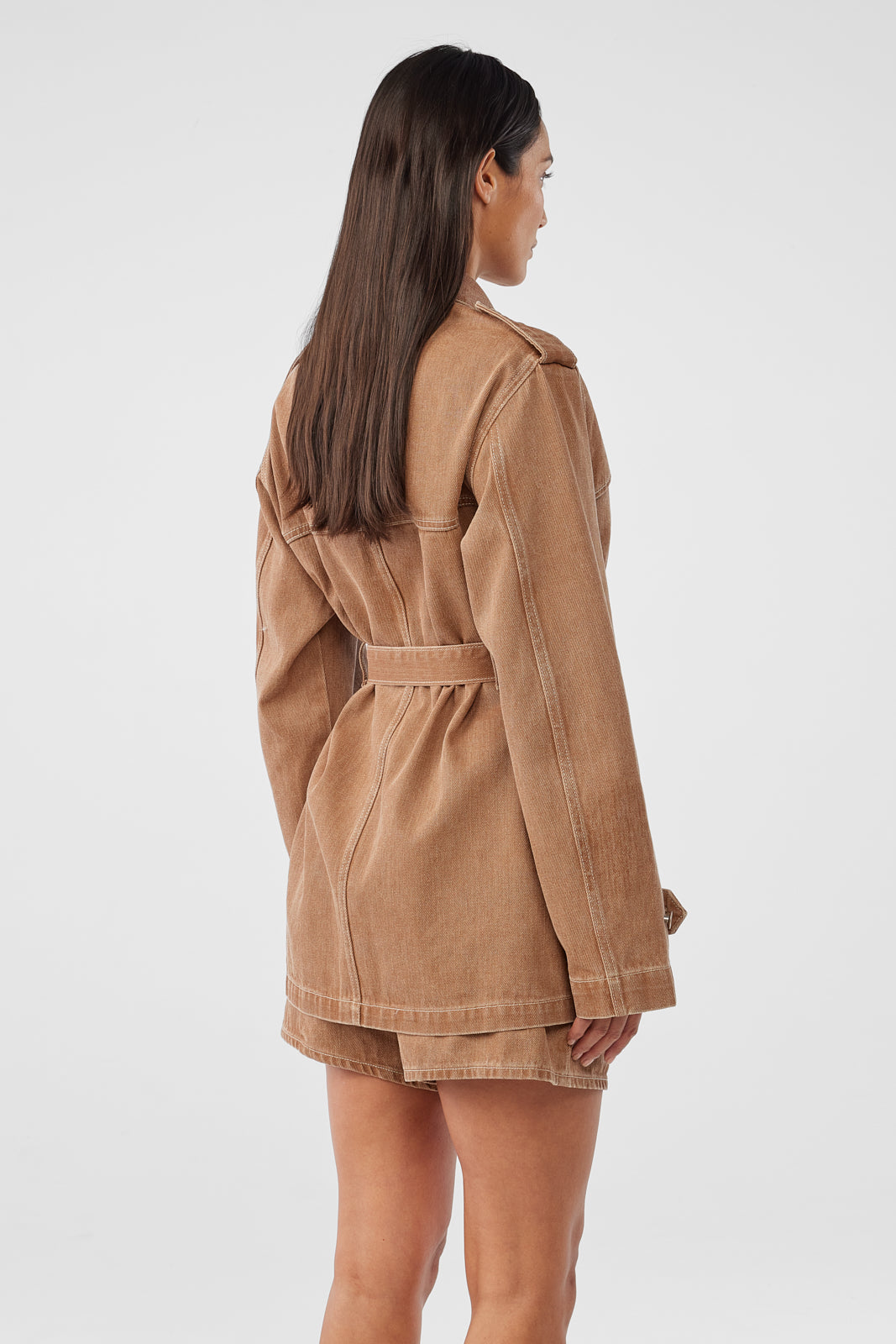 Nicola Cropped Trench Coat - Coco Brown