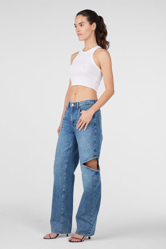 Aubrey Mid-rise Cut-out Straight Leg - Topanga Vintage Indigo