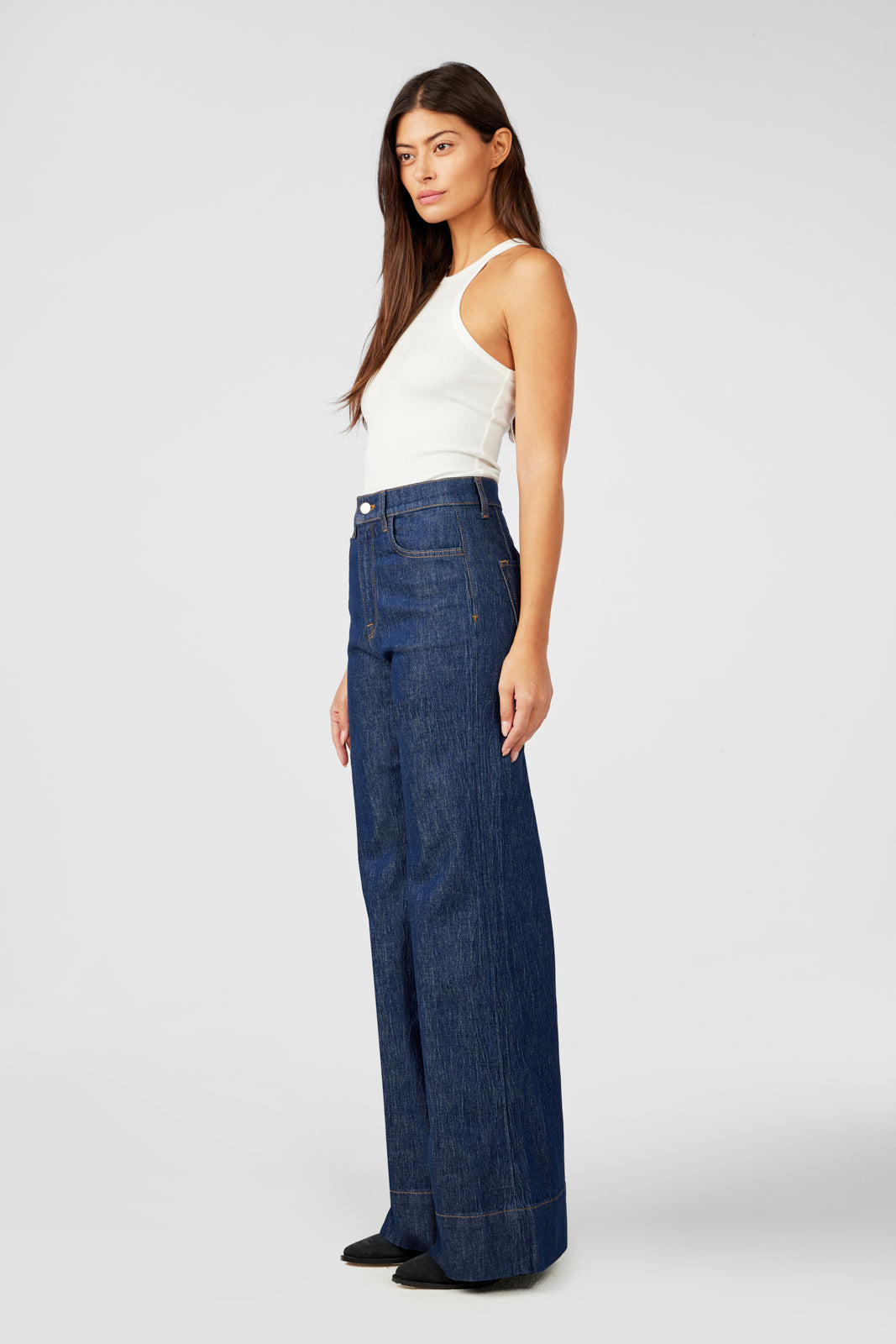 Ms. Onassis V-High Rise Wide Leg Jean - Dark Indigo