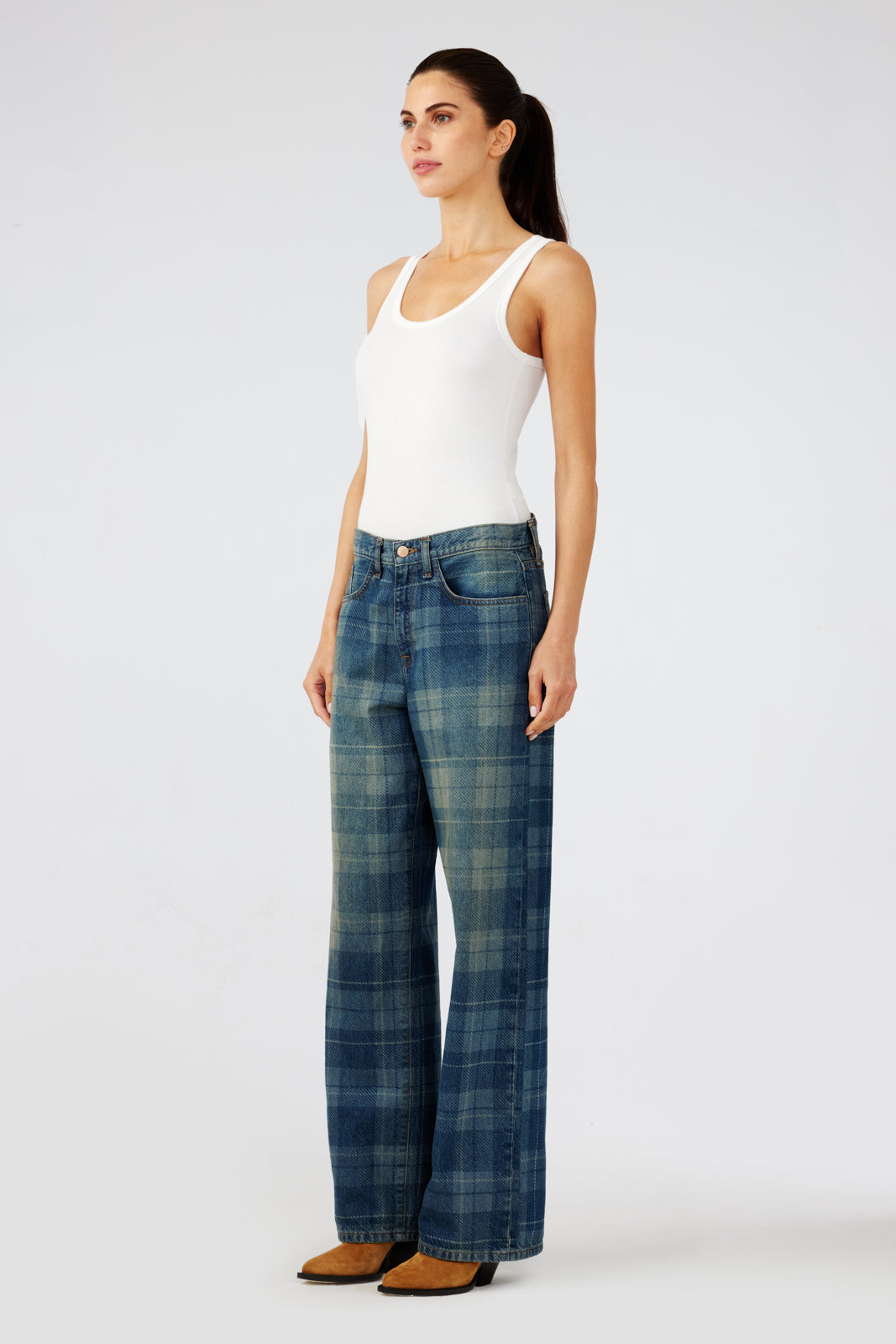 Sparrow Mid-Rise Baggy Jean - Tartan Medium Indigo