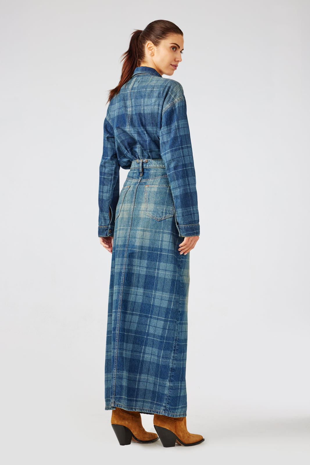 Charlotte Oversized Denim Shirt - Tartan Medium Indigo